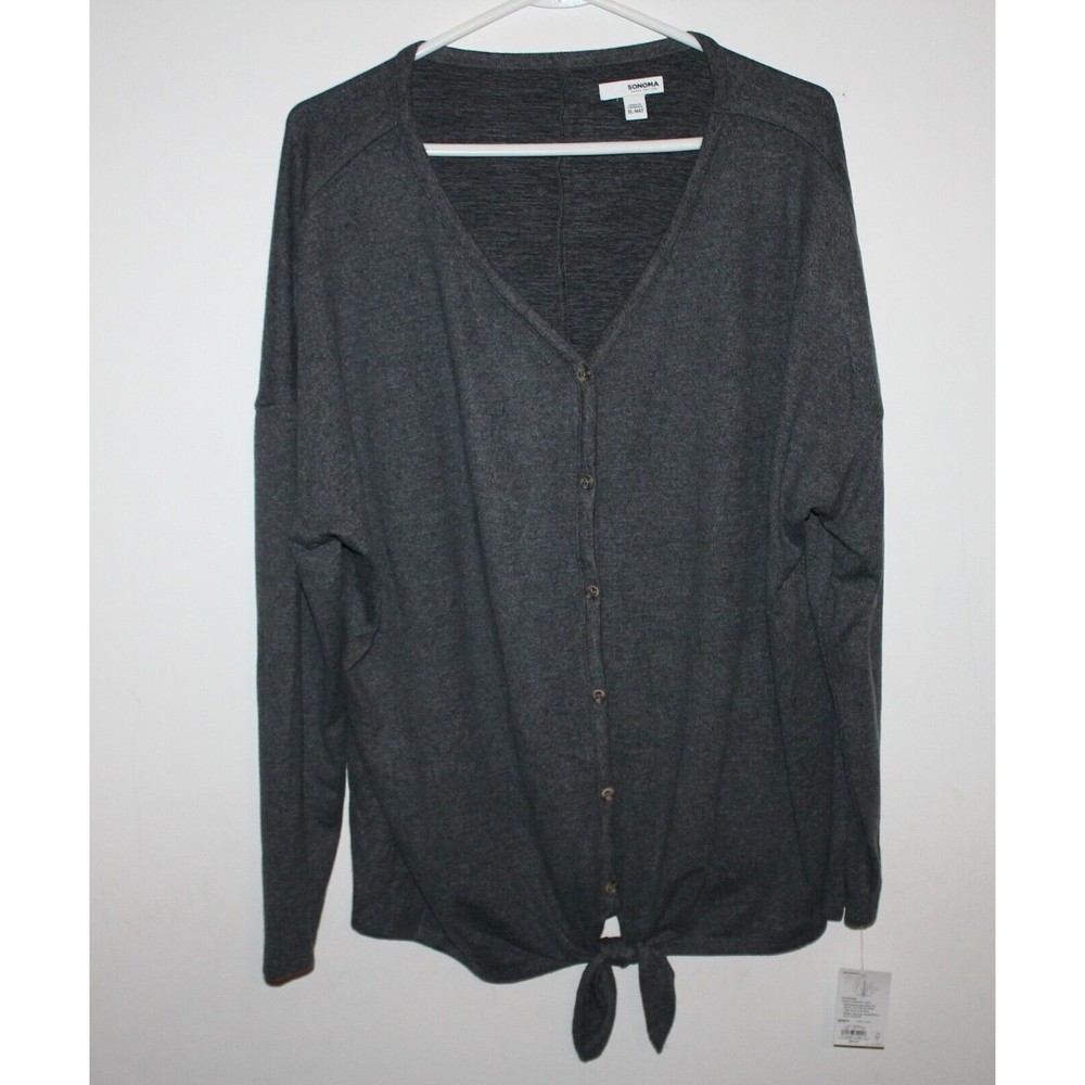 Sonoma Maternity Nursing Knot Front Button Down Top Charcoal Women's XL-MAT NWT